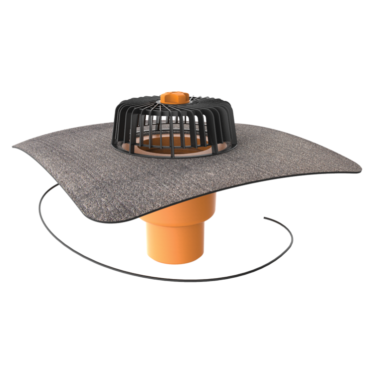 Vertical heated roof outlets with integrated bitumen sleeve